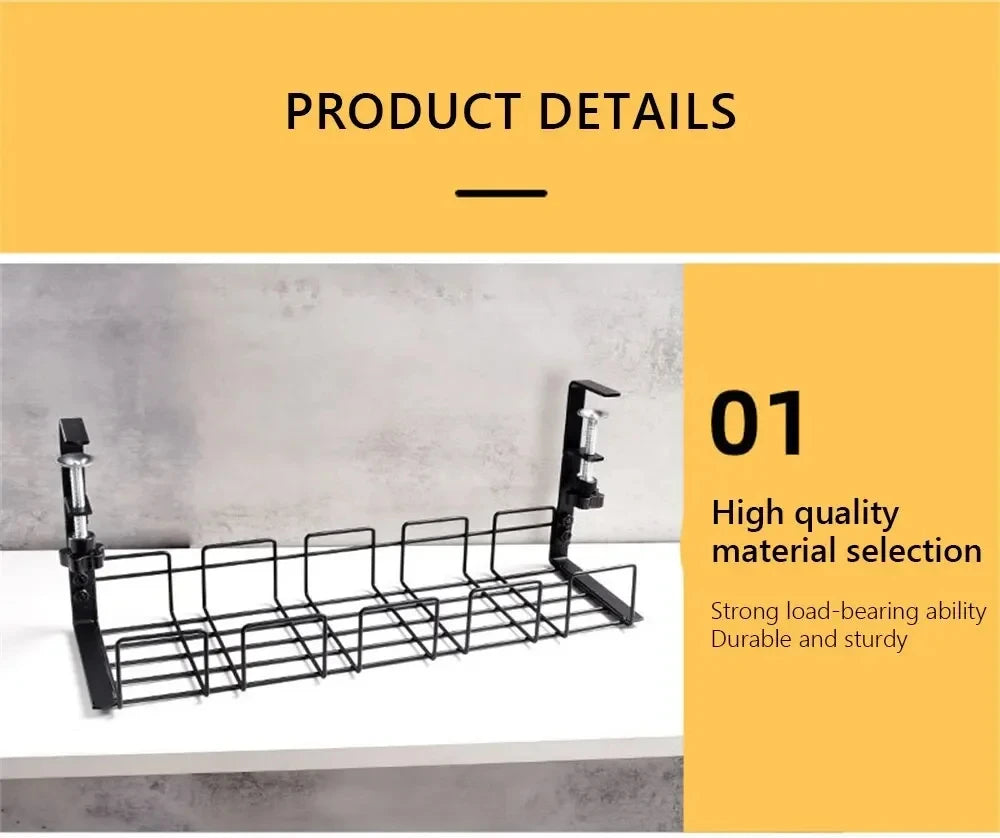 Undertable Storage Rack Metal Cable Tray Computer Desk Wire Organizer without Perforated Kitchen Storage Accessories