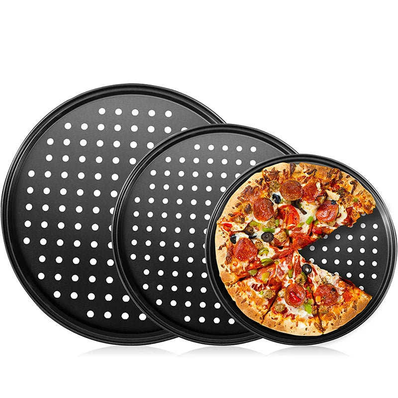 LMETJMA Pizza Pan With Holes Carbon Steel Perforated Non-Stick Pizza Tray for Oven Pizza Crisper Pan Dishwasher Safe JT139