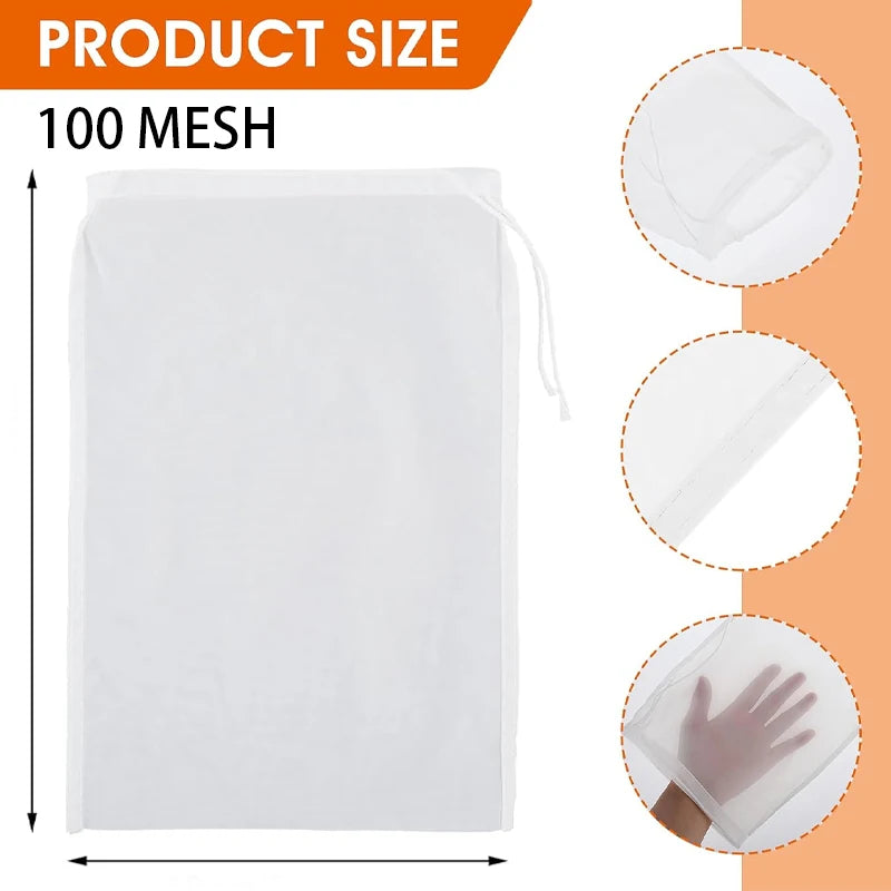Milk Juice Filters Beer Homebrew Filter Bag for Brewing Reusable Kitchen Food Filter Bags Strainer Fine Mesh Bag Micron Reusable