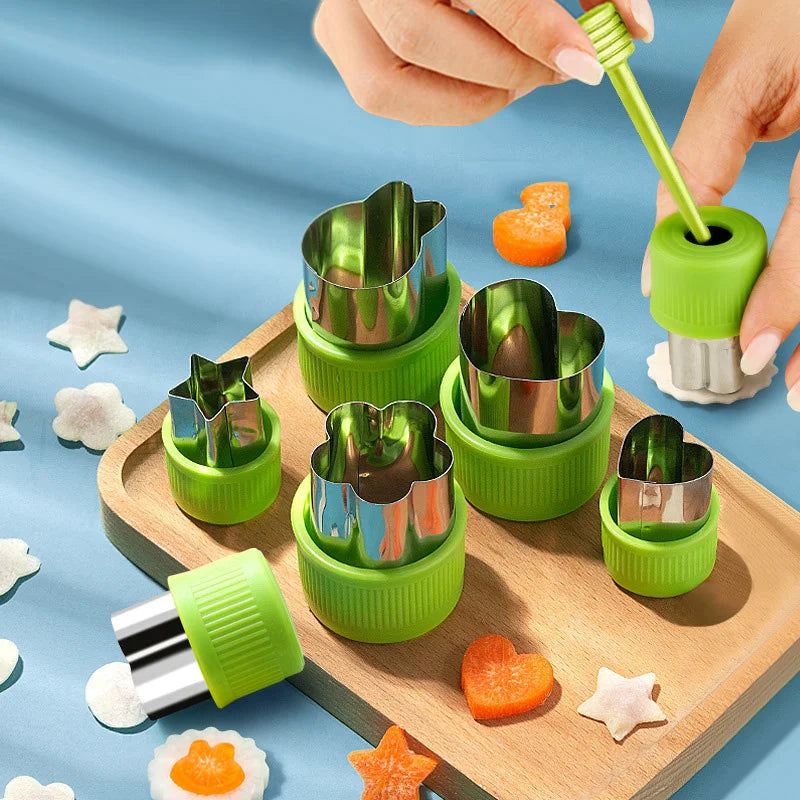 6/8/10Pcs Heart/Flower Shape Vegetables Cutter Plastic Handle Cookie Cutters Sandwiches Cutter Stainless Steel Fruit Cutting Die