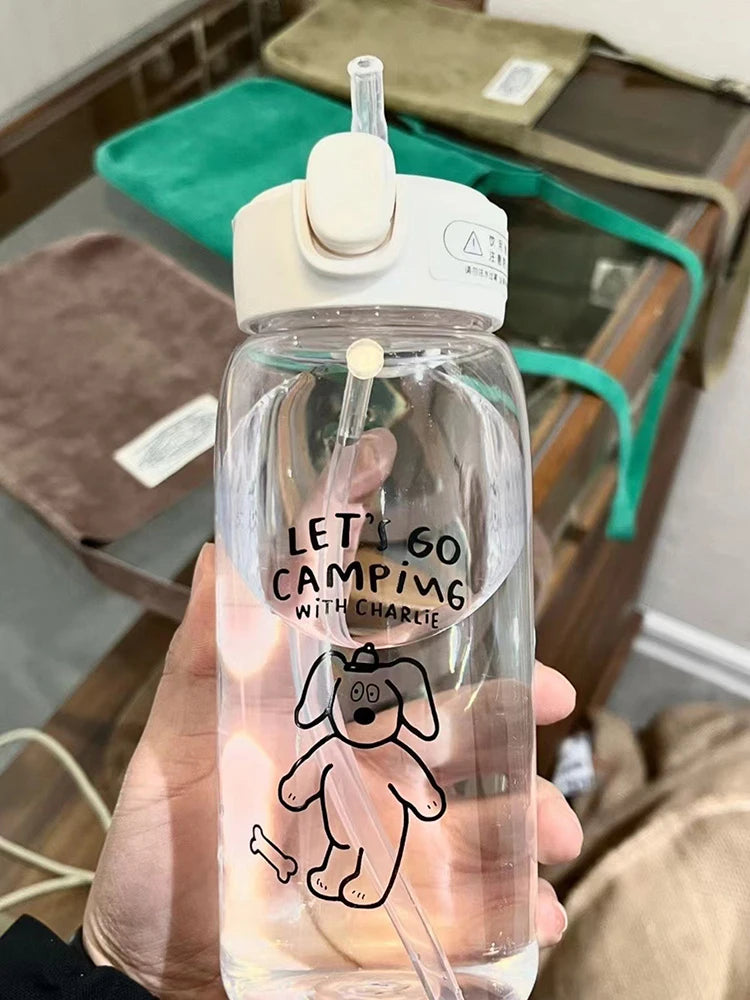 520-600ML Transparent Creative Printed Plastic Water Bottle Bouncing Straw Sports Cup Outdoor Travel Portable Water Bottle Regal