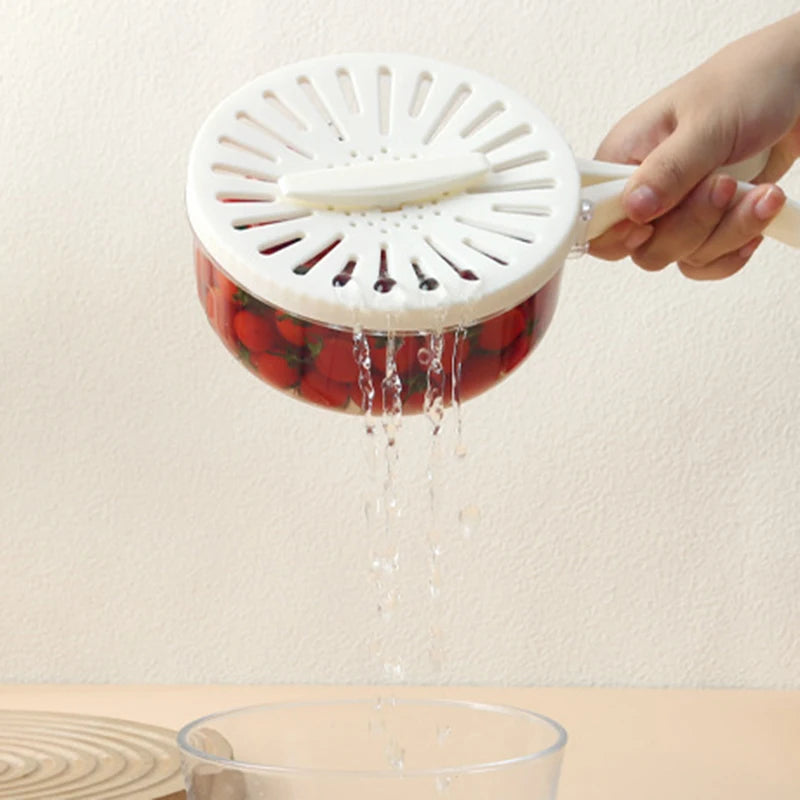 Fruit Washing Basket with Folding Handle Multifunction Vegetable Draining Bowl Plastic Kitchen Colander Home Fridge Seal Crisper