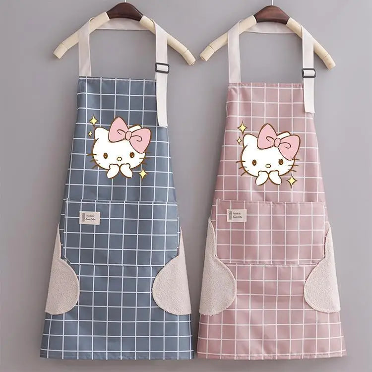 Kawaii Hello Kitty Apron Sleeve Set Waterproof Oilproof Clothes Anime Cartoon Print Fashion Kitchen Household Item Tool Mom Gift