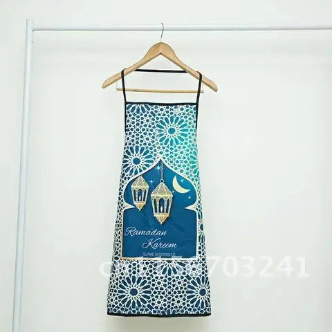 2pcs Apron Kitchen Ramadan Mubarak Pot Holder Mitt Happy Eid Al-Adha Iftar Muslim Islamic Kareem Friend Family Dinner Deco Gift