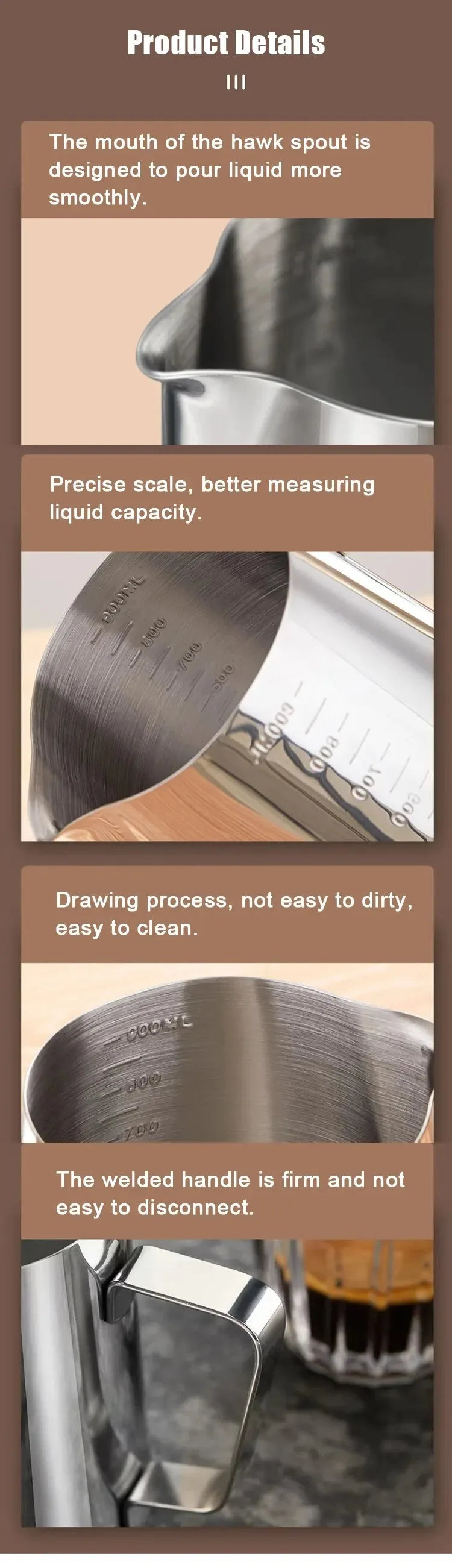 Coffee Milk Frother, Latte Art Frother, Stainless Steel Measuring Cup, Espresso Barista Tool, Coffee Accessories