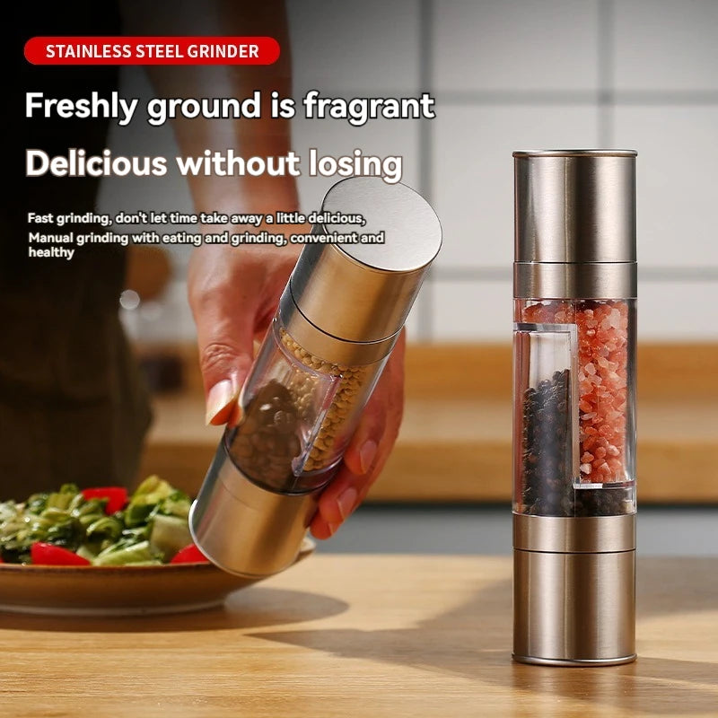 Salt and Pepper Grinder 2 in 1 Manual Stainless Steel Salt Pepper Mills with Adjustable Ceramic Grinding Spice Mill Kitchen Tool