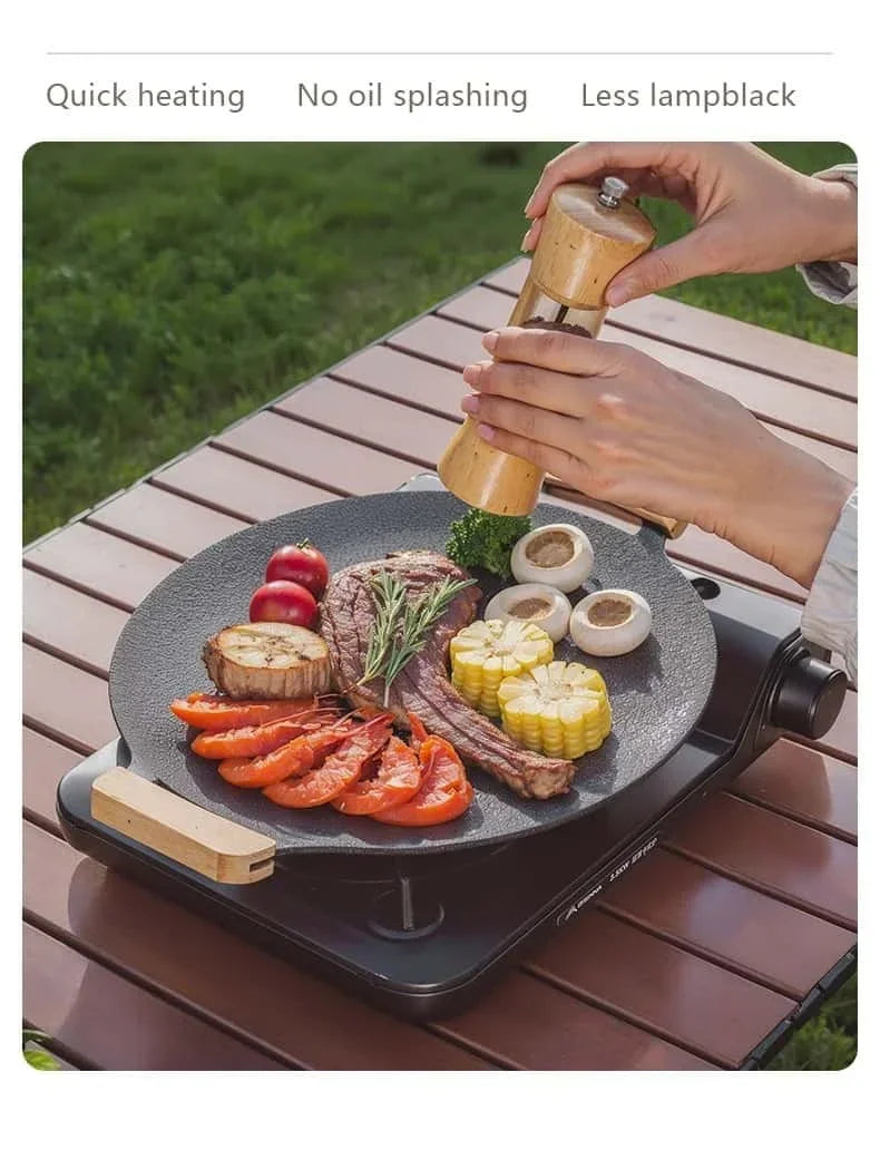 BISINNA 34CM Outdoor BBQ Grill Pan Non Stick Stovetop Baking Tray Korean Roastig Grill Plate Camping Equipment