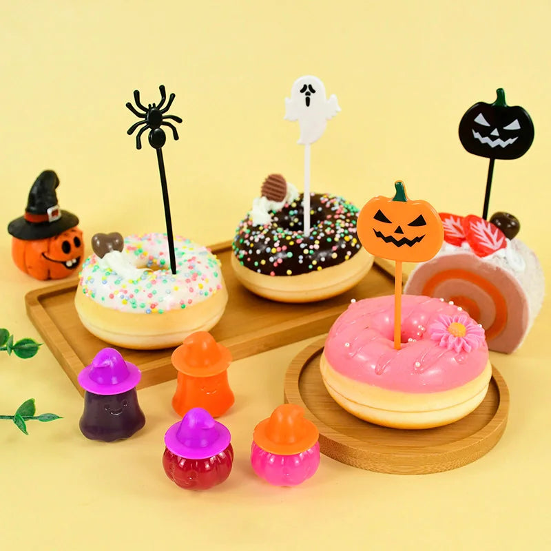 Halloween Mini Fruit Forks Plastic Squeeze Sauce Bottles Dessert Cocktail Cake Decor Halloween Party Supplies Baking Accessories