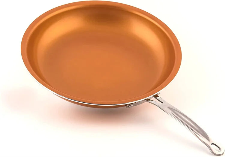 LMETJMA Frying Pan Nonstick 20 24 28cm Frying Pan with Ceramic Titanium Coating Round Copper Egg Pan Kitchen Cookware KC0459