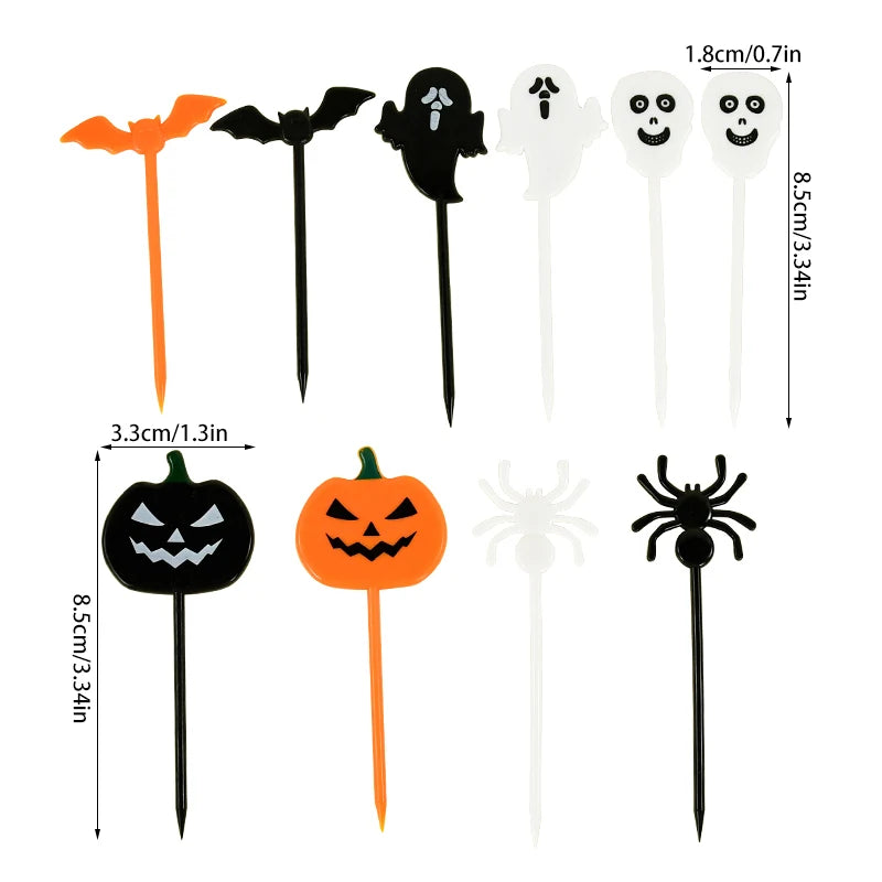 Halloween Mini Fruit Forks Plastic Squeeze Sauce Bottles Dessert Cocktail Cake Decor Halloween Party Supplies Baking Accessories
