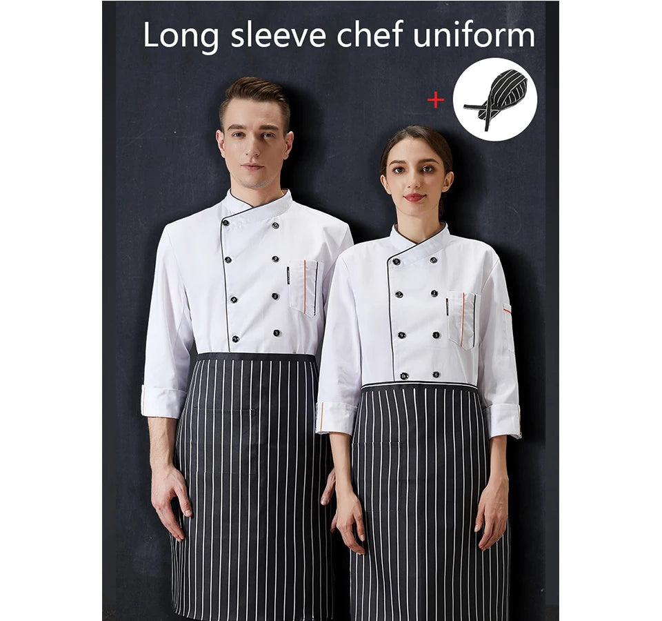 Winter Chef Clothes Restaurant White Kitchen Uniform Hotel Men's Kitchen Jacket Bakery Apron for Waitress Cafe Waiter Hat