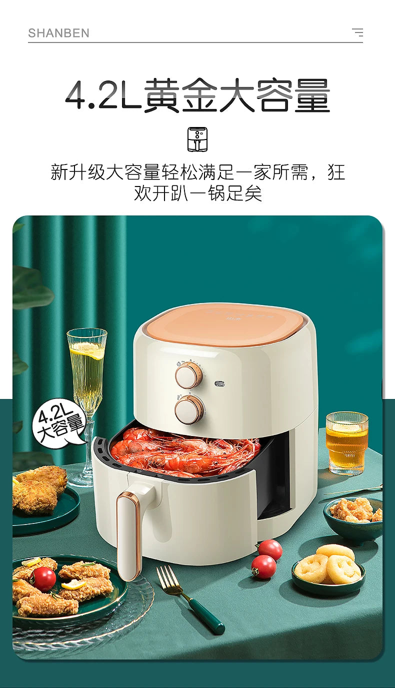 White Electric Air Fryer Europe Knob Large Home Health Oil-free Air Fryer Mi-cyclone Smart Kitchen Friggitrice Ad Aria Cooker