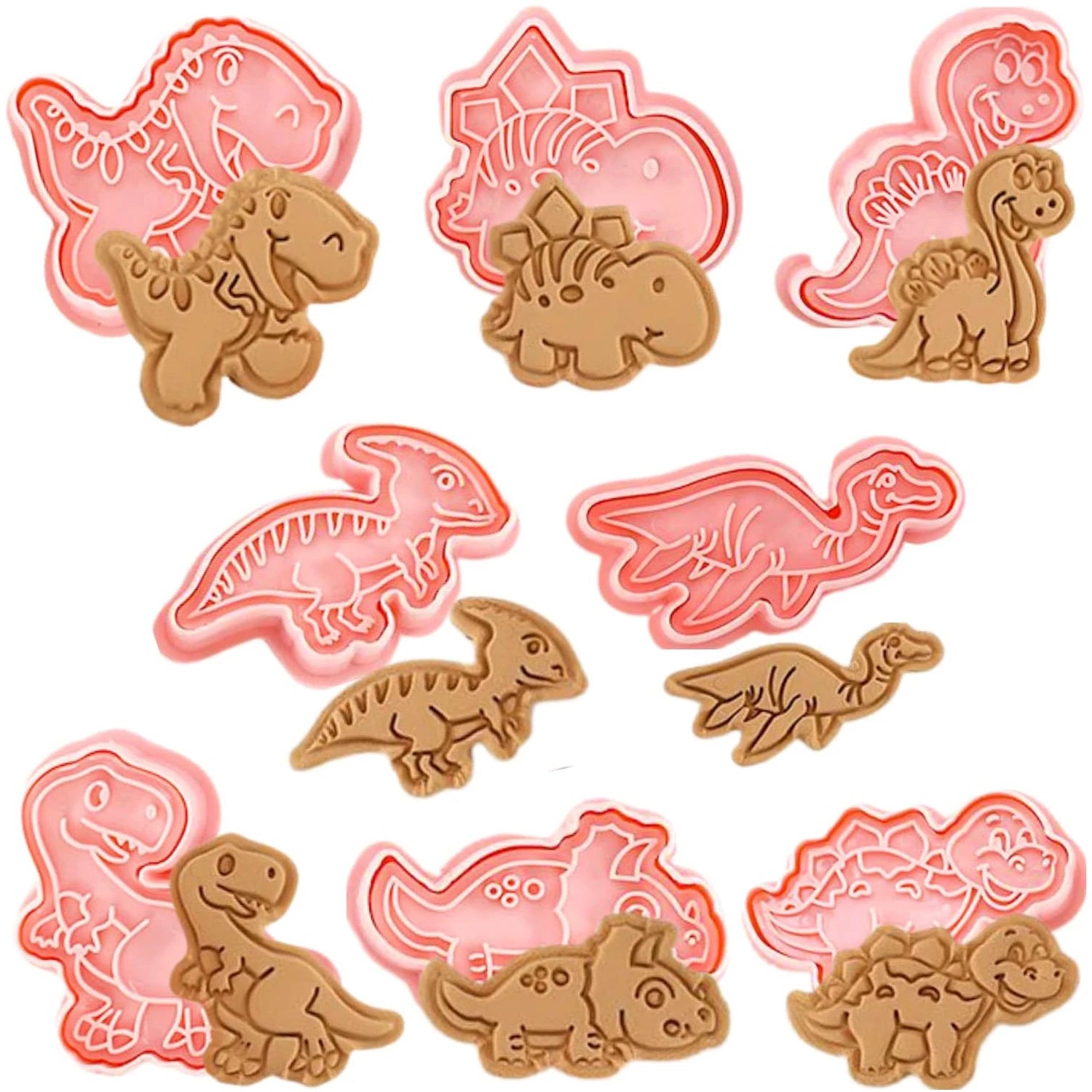 8Pcs Dinosaur Cookies Cutters Plastic Cartoon Pressable Biscuit Mold Confectionery Cookie Stamp Kitchen Baking Pastry Tools