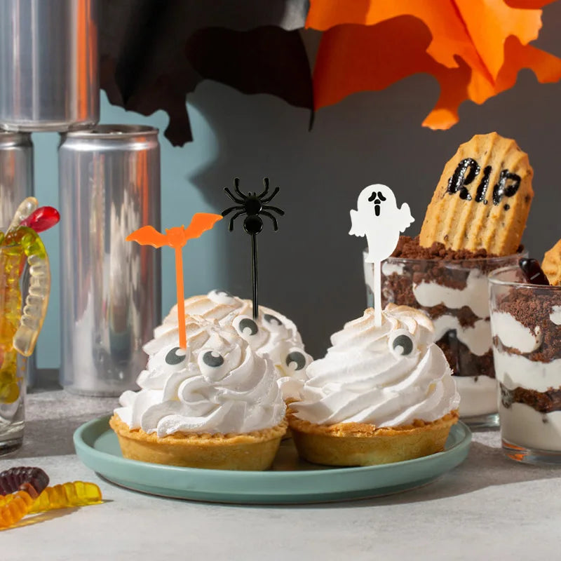 Halloween Mini Fruit Forks Plastic Squeeze Sauce Bottles Dessert Cocktail Cake Decor Halloween Party Supplies Baking Accessories