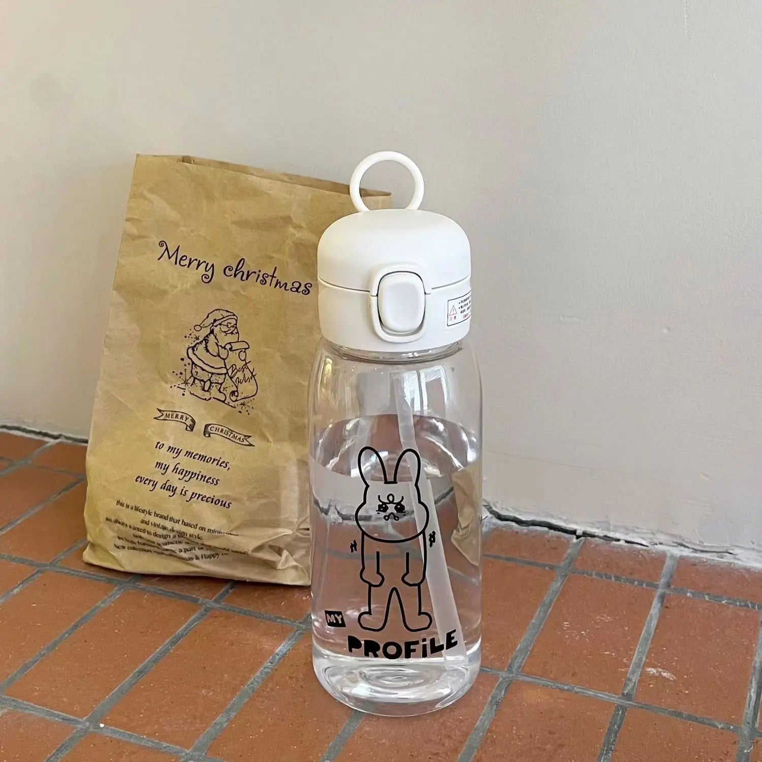 Plastic Water Bottle Water Cup With Straw Simple Large Capacity Portable Drop Resistant And Portable Cup Cartoon Ice Suction Cup