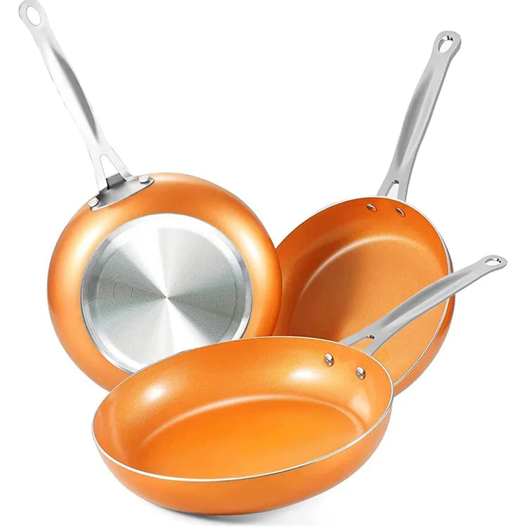 LMETJMA Frying Pan Nonstick 20 24 28cm Frying Pan with Ceramic Titanium Coating Round Copper Egg Pan Kitchen Cookware KC0459