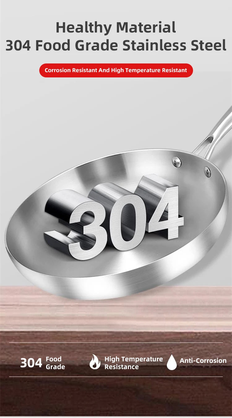 24CM Frying Pan 304 Stainless Steel 2MM Thick Wok Pan 5 Ply Steel Skillet,Professional Grade Pans for Cooking Cooking Pot