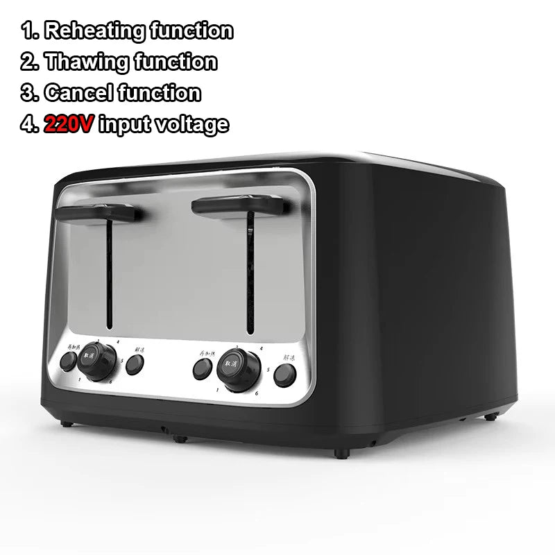 Household Electric Toaster Baking Bread Sandwich Maker Grill Stainless Steel Toast Oven Heater 4 Slices Slot Breakfast Machine
