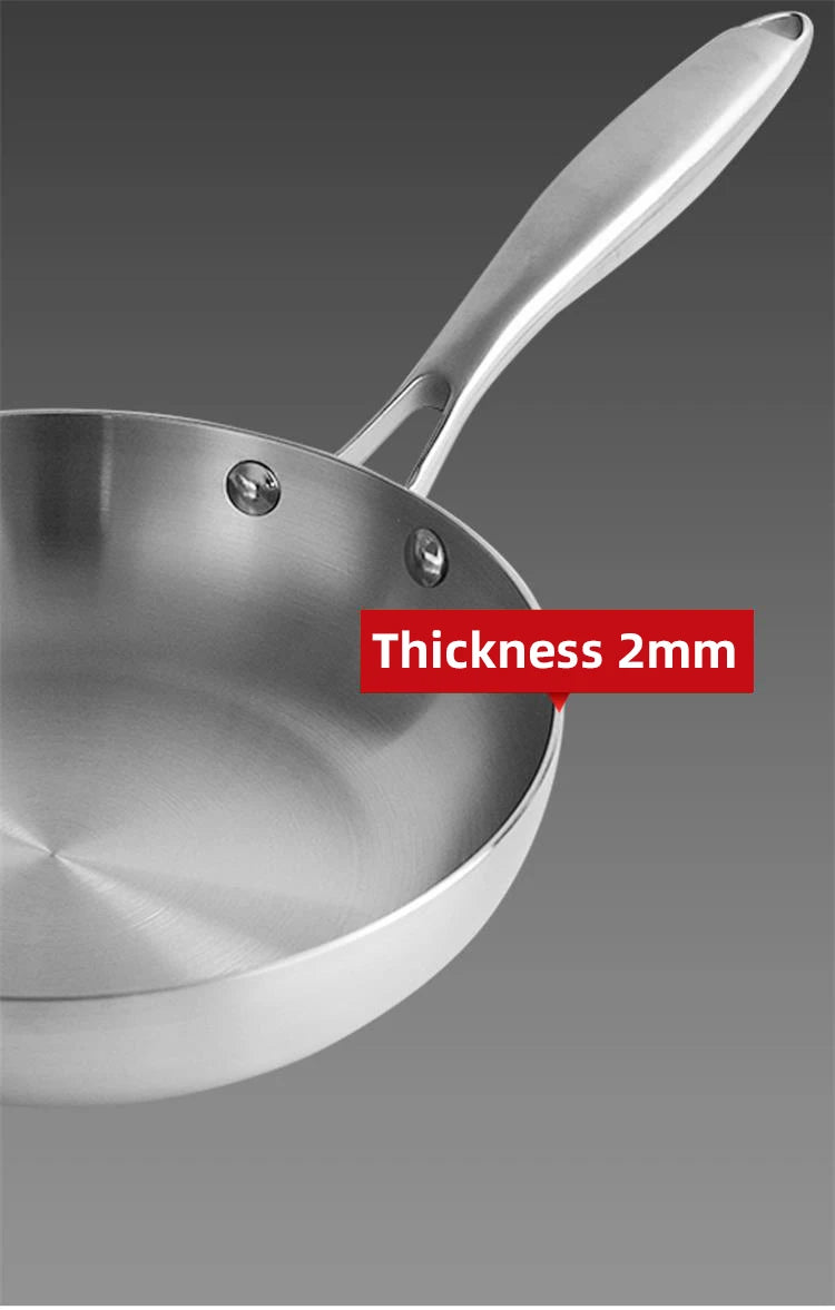 24CM Frying Pan 304 Stainless Steel 2MM Thick Wok Pan 5 Ply Steel Skillet,Professional Grade Pans for Cooking Cooking Pot