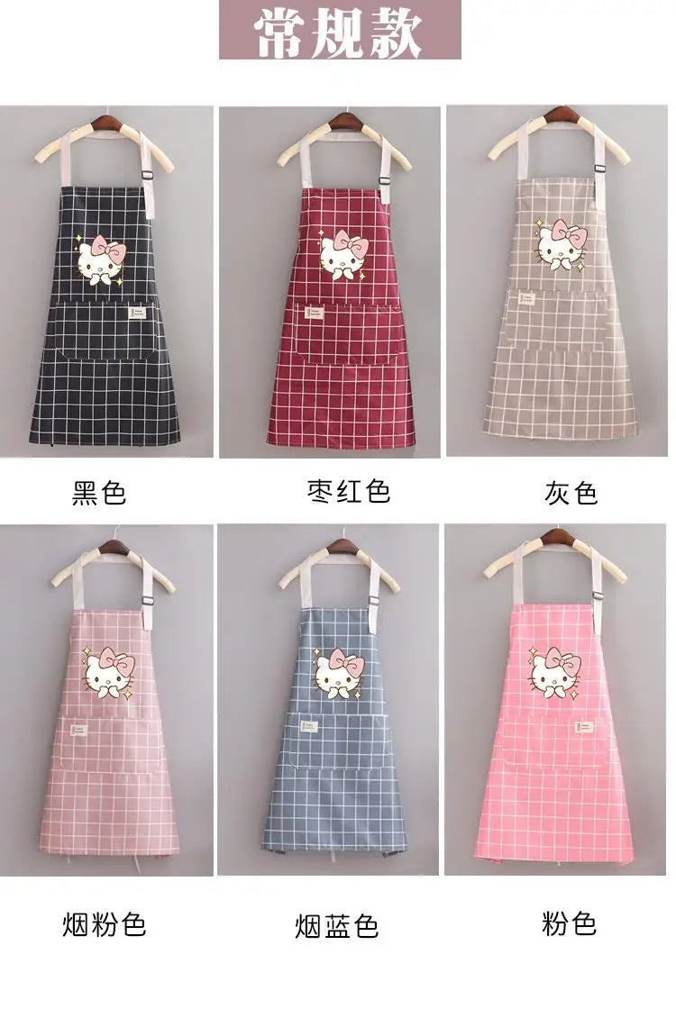 Kawaii Hello Kitty Apron Sleeve Set Waterproof Oilproof Clothes Anime Cartoon Print Fashion Kitchen Household Item Tool Mom Gift