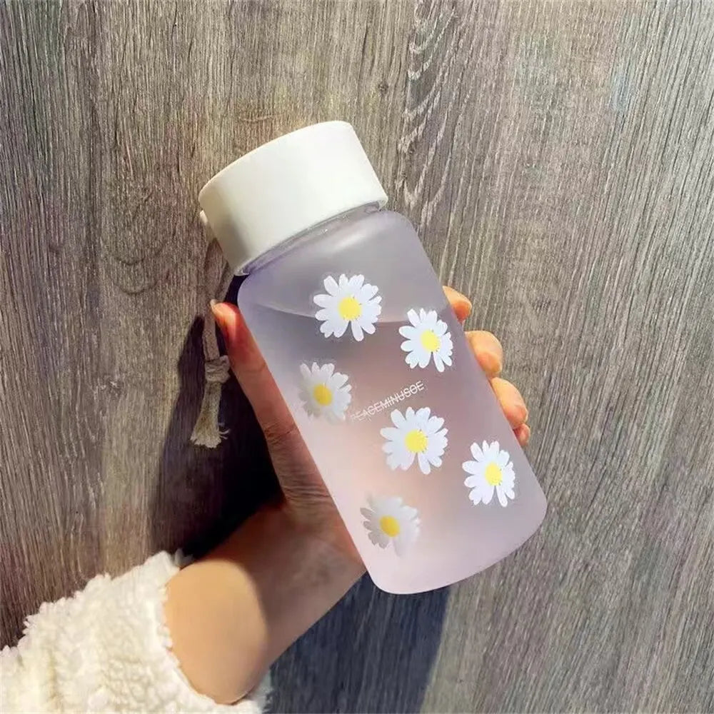 Small Daisy Plastic Cup Male and Female Students Handy Cup Net Red Frosted Transparent Water Cup Flower Tea Cup Gift