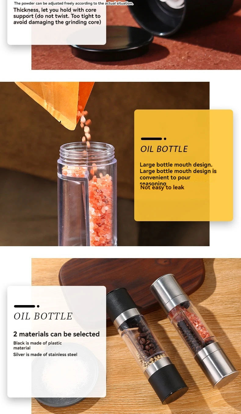 Salt and Pepper Grinder 2 in 1 Manual Stainless Steel Salt Pepper Mills with Adjustable Ceramic Grinding Spice Mill Kitchen Tool