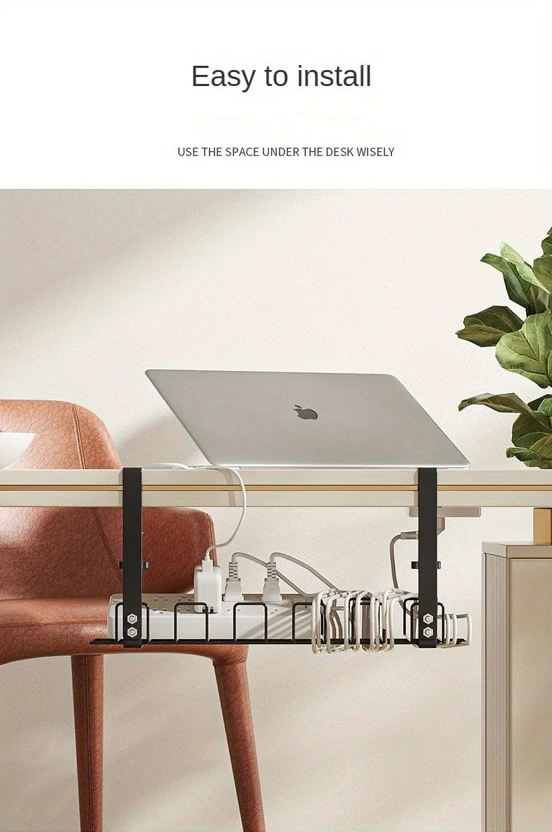 Under Table Storage Rack Metal Cable Management Tray Home Office Desk Wire Organizer No Punching Kitchen Storage Accessories