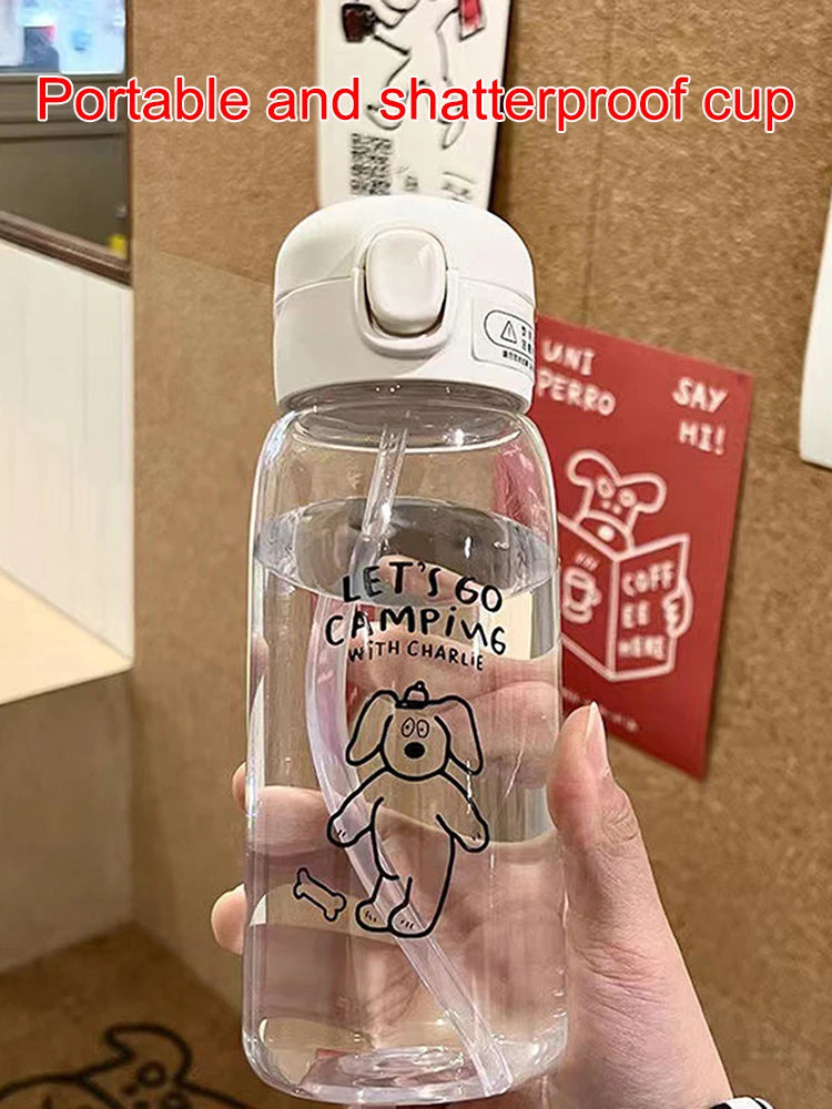 520-600ML Transparent Creative Printed Plastic Water Bottle Bouncing Straw Sports Cup Outdoor Travel Portable Water Bottle Regal