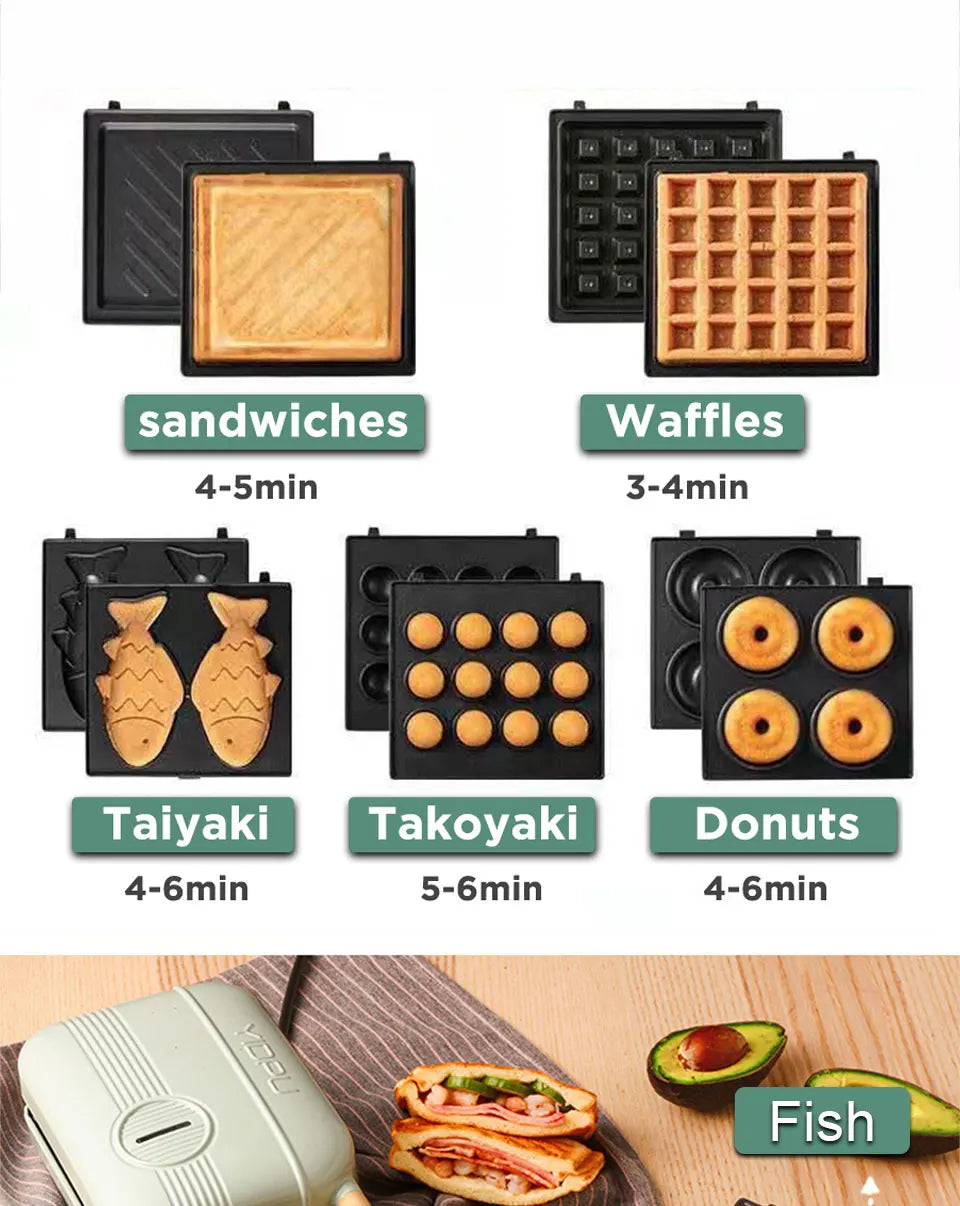 Mini Sandwich Machine Breakfast Maker Multi Cookers Toasters Electric Ovens Hot Plates Bread Pancake Waffle Donuts