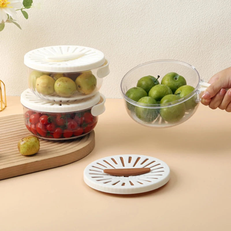 Fruit Washing Basket with Folding Handle Multifunction Vegetable Draining Bowl Plastic Kitchen Colander Home Fridge Seal Crisper