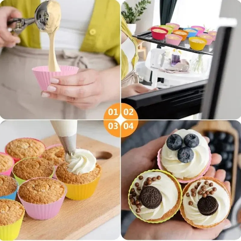 6/12PCS Silicone Muffin Mold Round Muffin Cup Heart Cake Baking Mold Kitchen Cooking Supplies Cake Decorating Tools