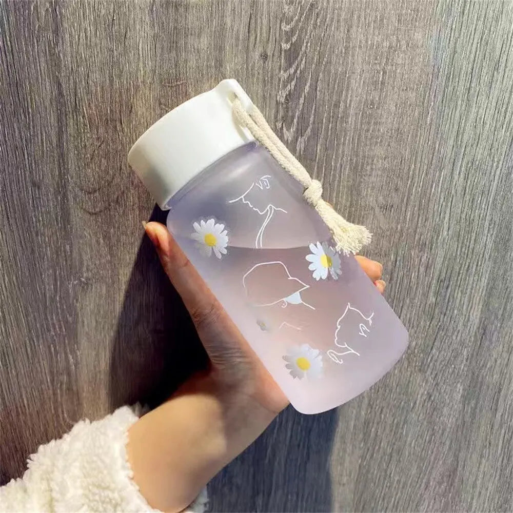Small Daisy Plastic Cup Male and Female Students Handy Cup Net Red Frosted Transparent Water Cup Flower Tea Cup Gift