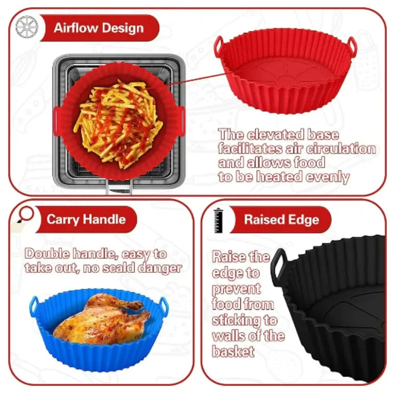 Air Fryer Silicone Basket Reusable Container Accessories Oven Tray Pizza Fried Chicken Baking Mold Protector Kitchen Tool