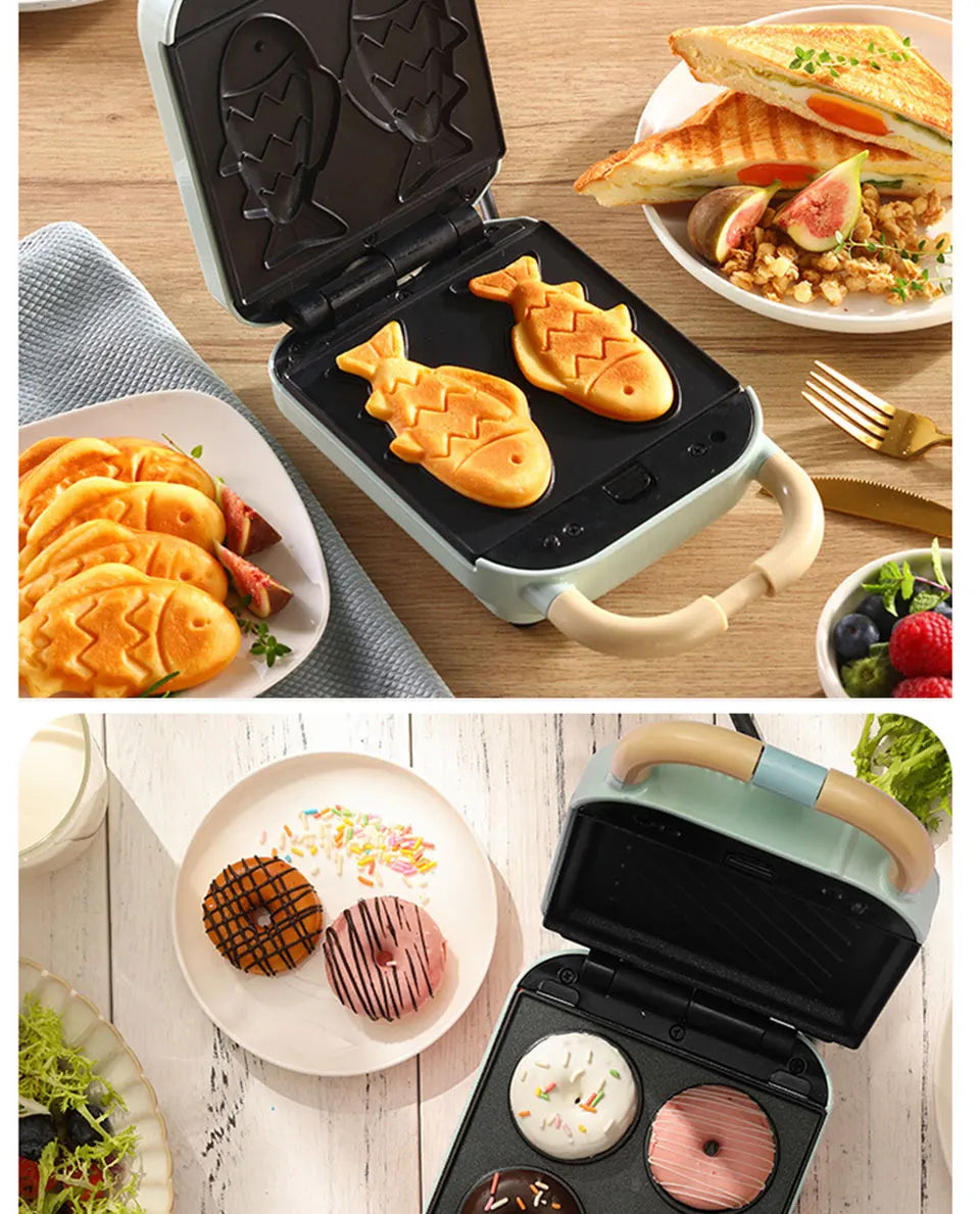 Mini Sandwich Machine Breakfast Maker Multi Cookers Toasters Electric Ovens Hot Plates Bread Pancake Waffle Donuts