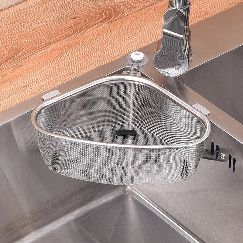 Stainless Steel Kitchen Sink Drain Basket Kitchen Shelf Rack Drainier Triangle Food Vegetables Peel Egg Filter Storage Organizer
