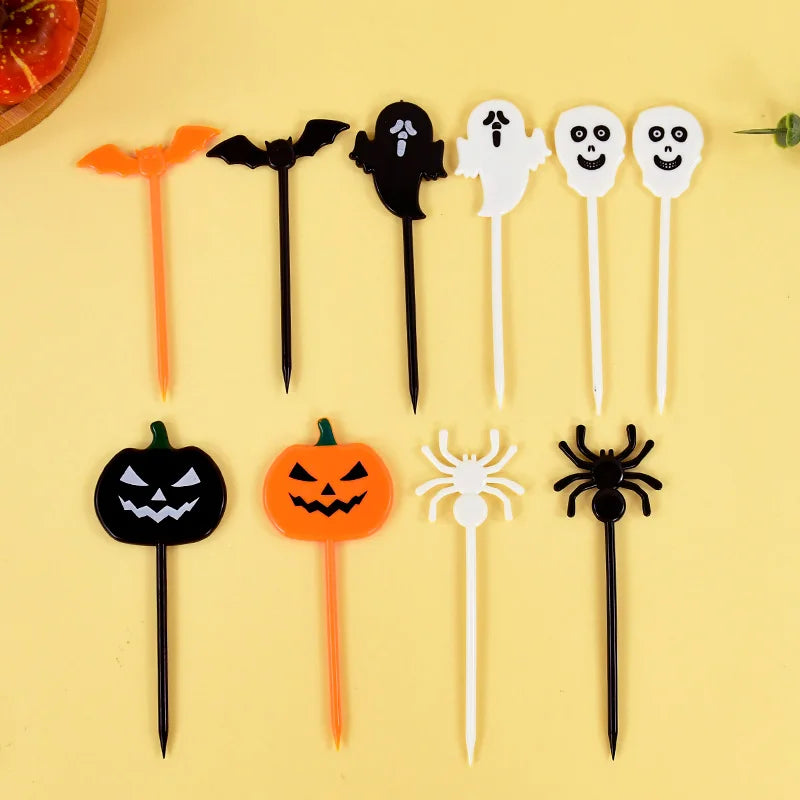 Halloween Mini Fruit Forks Plastic Squeeze Sauce Bottles Dessert Cocktail Cake Decor Halloween Party Supplies Baking Accessories