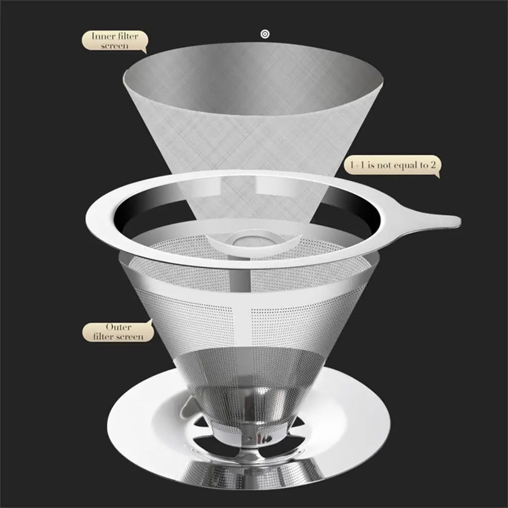 Reusable Coffee Filter Holder Double Layer Stainless Steel Coffee Tea Strainer Coffee Accessories Coffee Making Tool