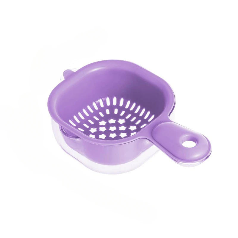 Cute Handle Drain Basket Modern Simplicity Double-deck Kitchen Household Wash Fruit and Vegetable Tray Cartoon Wash Fruit Basket