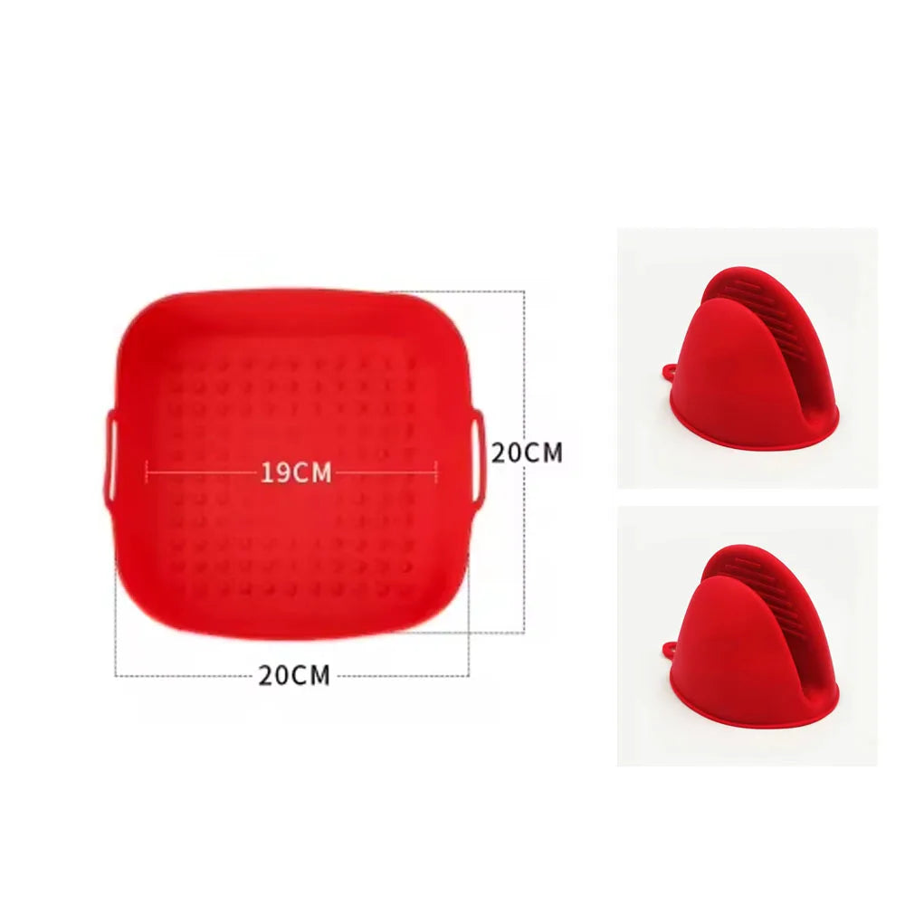 Air Fryer Silicone Liners Pot Basket Non Stick Reusable Replace Parchment Air Fryer Liner Paper with Heat-proof Gloves