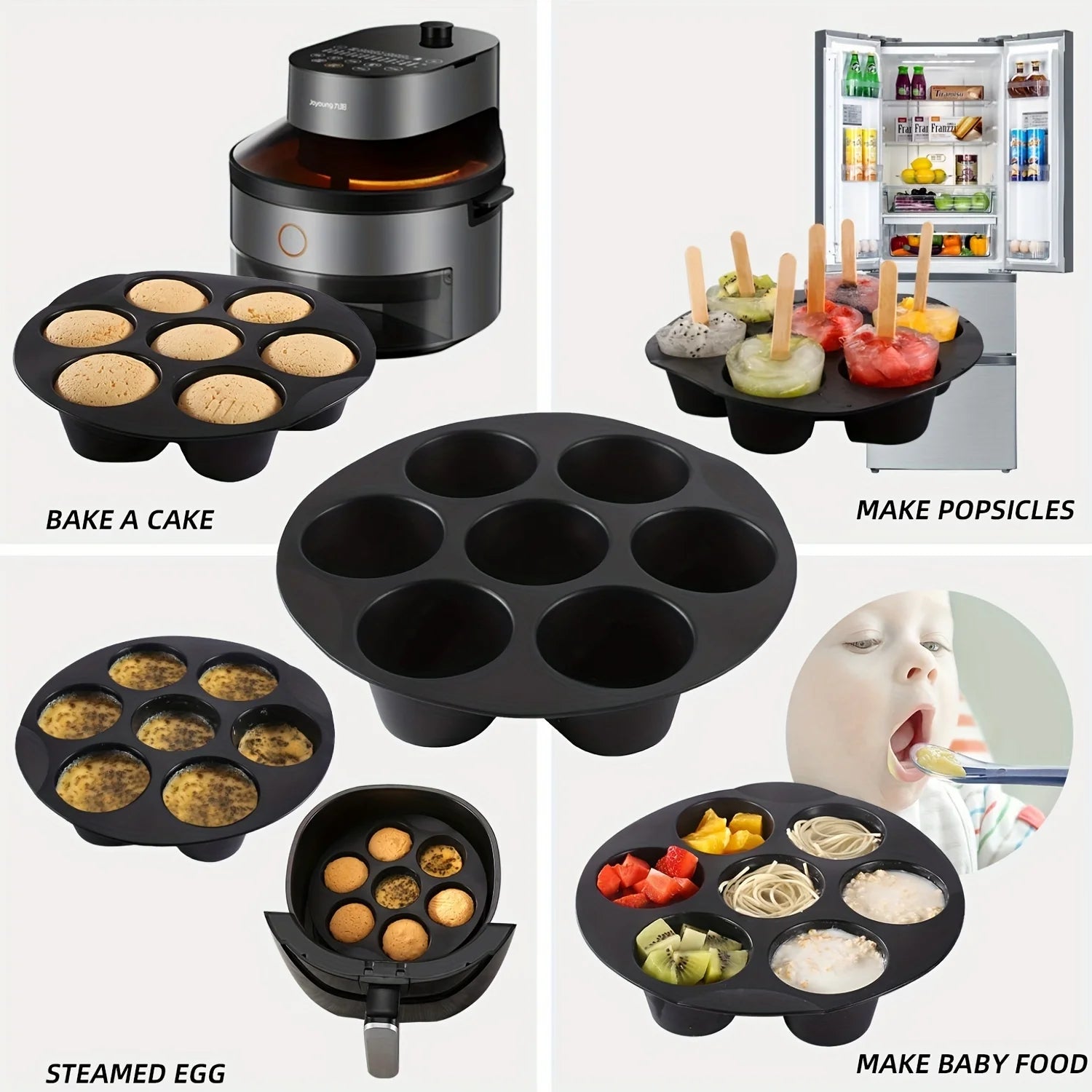 7 hole Silicone Cake Mold Airfryer Accessories Microwave Oven Baking Mold Food Grade Baking Cake Silicone Mold Baking Tools
