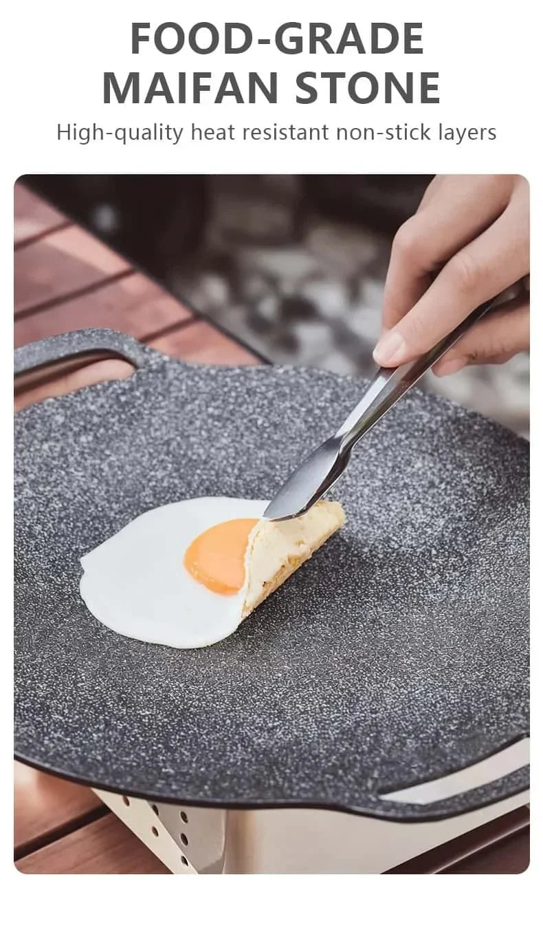 BISINNA 34CM Outdoor BBQ Grill Pan Non Stick Stovetop Baking Tray Korean Roastig Grill Plate Camping Equipment