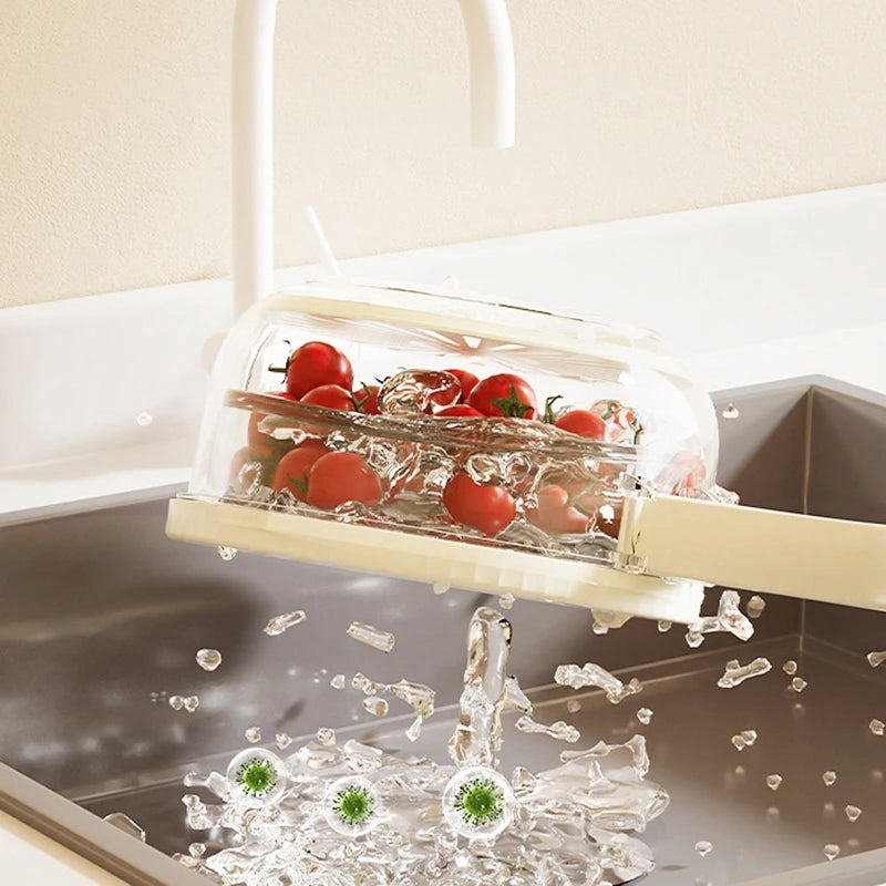 Fruit Washing Basket with Folding Handle Multifunction Vegetable Draining Bowl Plastic Kitchen Colander Home Fridge Seal Crisper