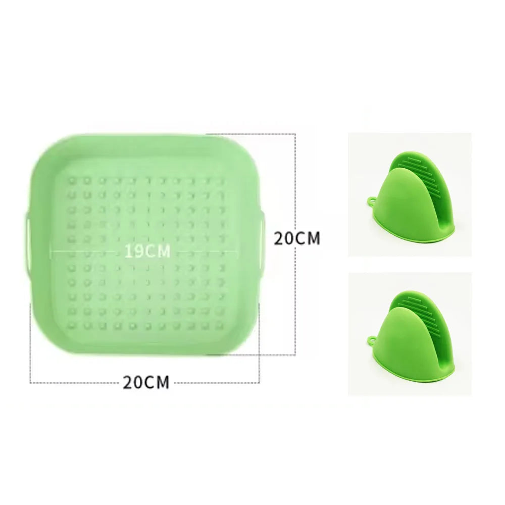 Air Fryer Silicone Liners Pot Basket Non Stick Reusable Replace Parchment Air Fryer Liner Paper with Heat-proof Gloves