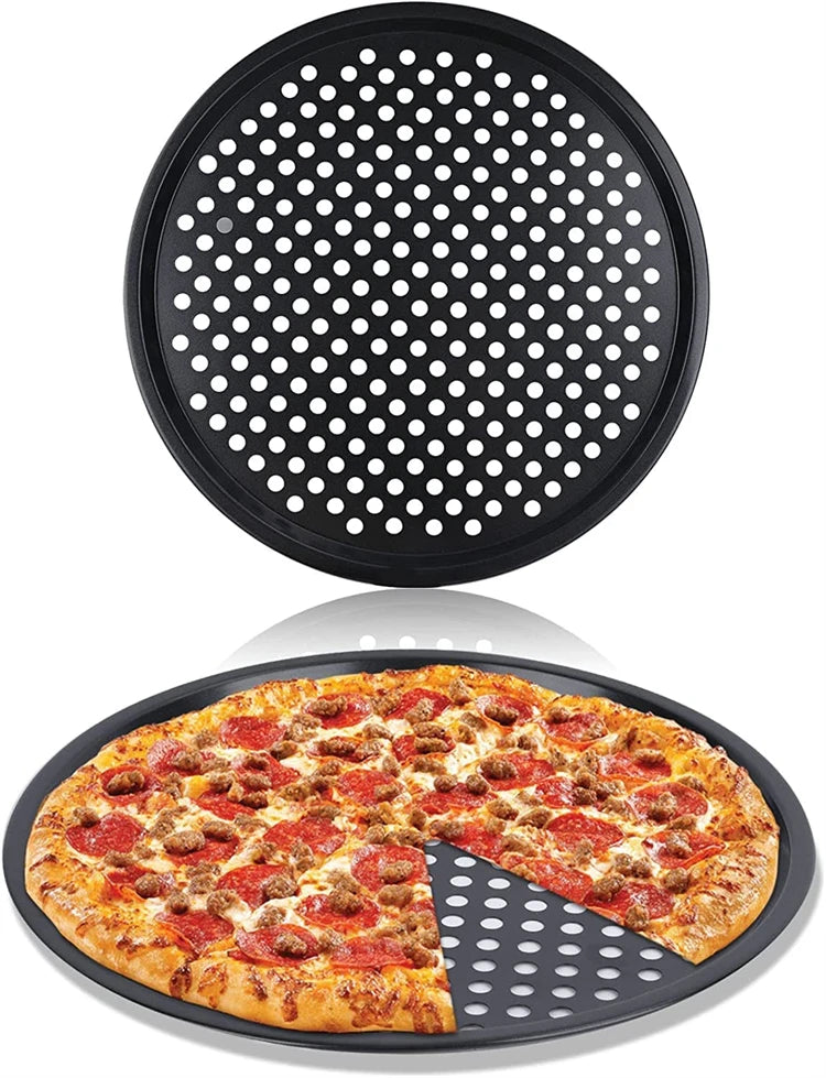 LMETJMA Pizza Pan With Holes Carbon Steel Perforated Non-Stick Pizza Tray for Oven Pizza Crisper Pan Dishwasher Safe JT139