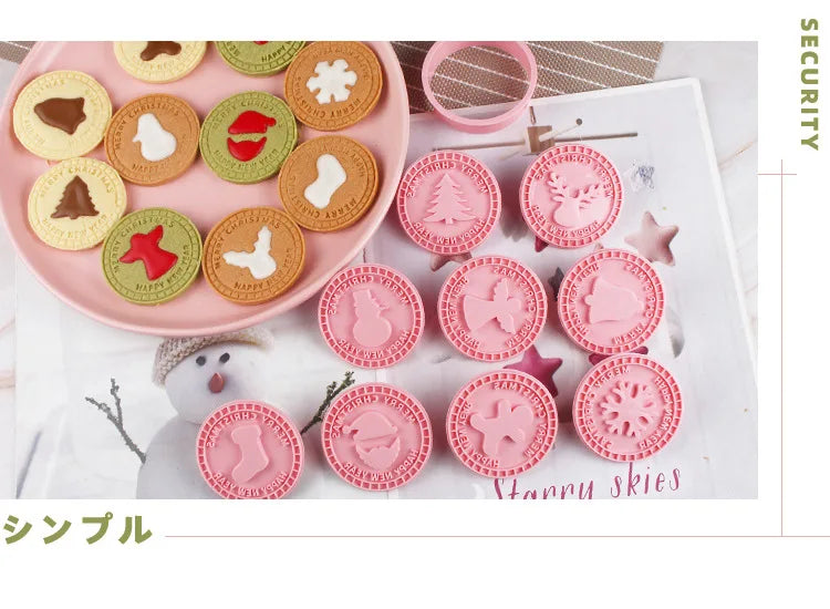 9Pcs 3D Christmas Cookie Cutters Biscuit Mold Santa Snowman Tree Elk Cookie Mould Stamp Xmas New Year Party Decor Baking Tools