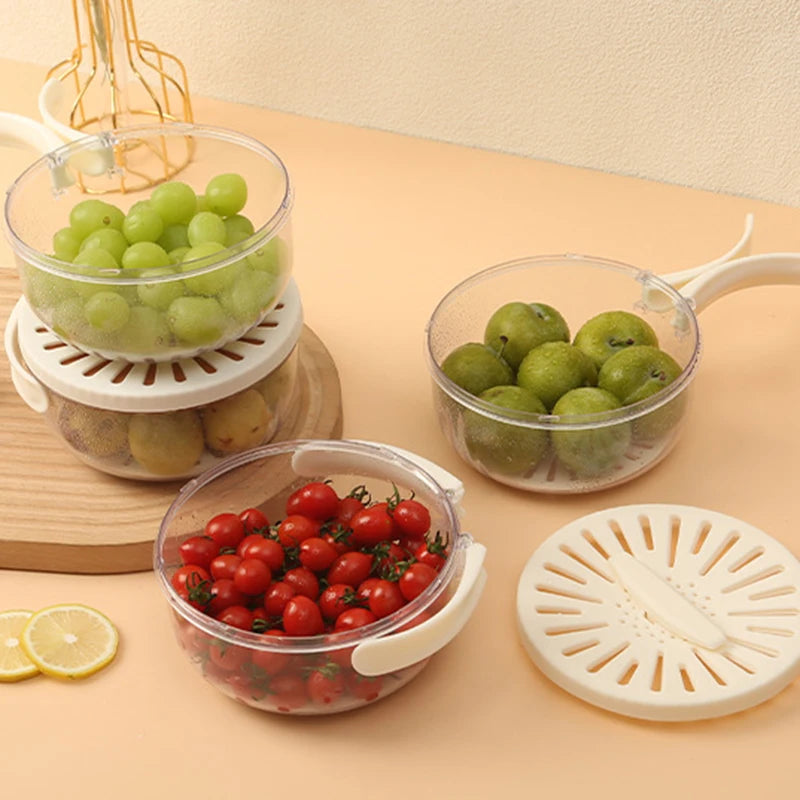 Fruit Washing Basket with Folding Handle Multifunction Vegetable Draining Bowl Plastic Kitchen Colander Home Fridge Seal Crisper