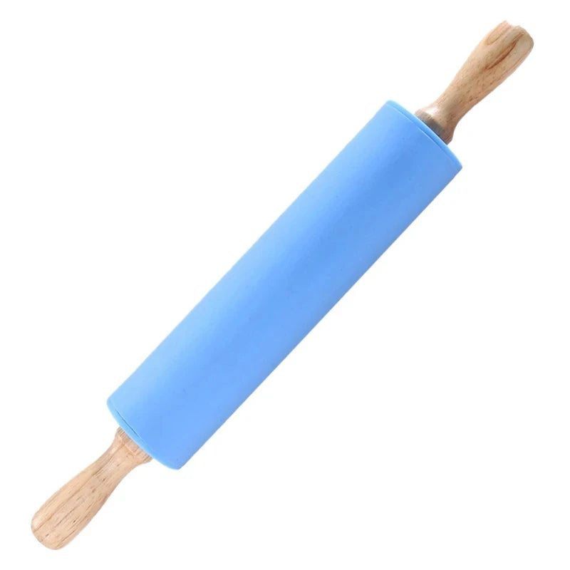 1PC Non-Stick Silicone Rolling Pin Wooden Handle Pastry Dough Flour Roller Kitchen Cooking Baking Tool For Pasta Cookie Dough