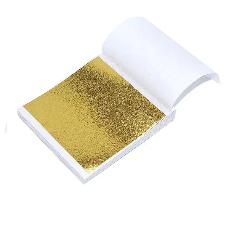 100 Sheets DIY Nail Gold Leaf Sheets Painting Gold Leaf Paper Art Craft Paper Birthday Party Wedding Cake Dessert Decorations