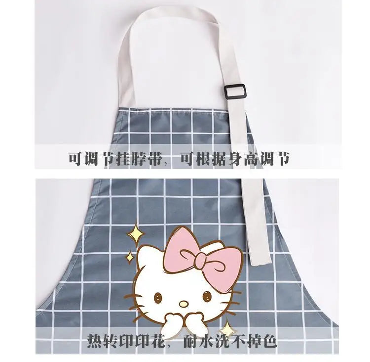 Kawaii Hello Kitty Apron Sleeve Set Waterproof Oilproof Clothes Anime Cartoon Print Fashion Kitchen Household Item Tool Mom Gift