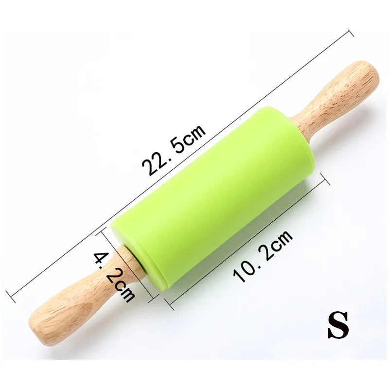1PC Non-Stick Silicone Rolling Pin Wooden Handle Pastry Dough Flour Roller Kitchen Cooking Baking Tool For Pasta Cookie Dough